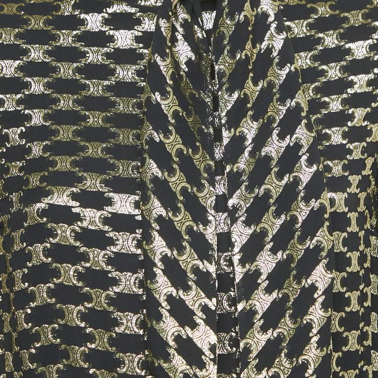 Pre Owned Celine Black Macadam Pattern Lurex Brocade Mini Dress S