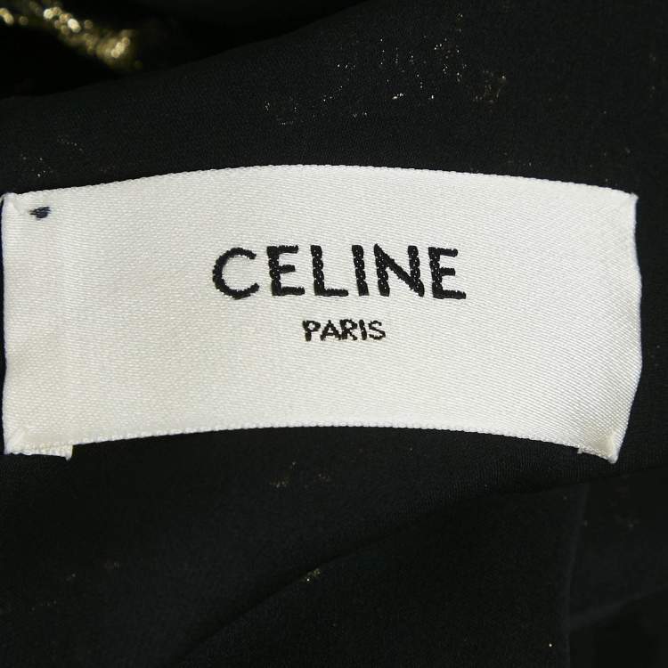 Pre Owned Celine Black Macadam Pattern Lurex Brocade Mini Dress S