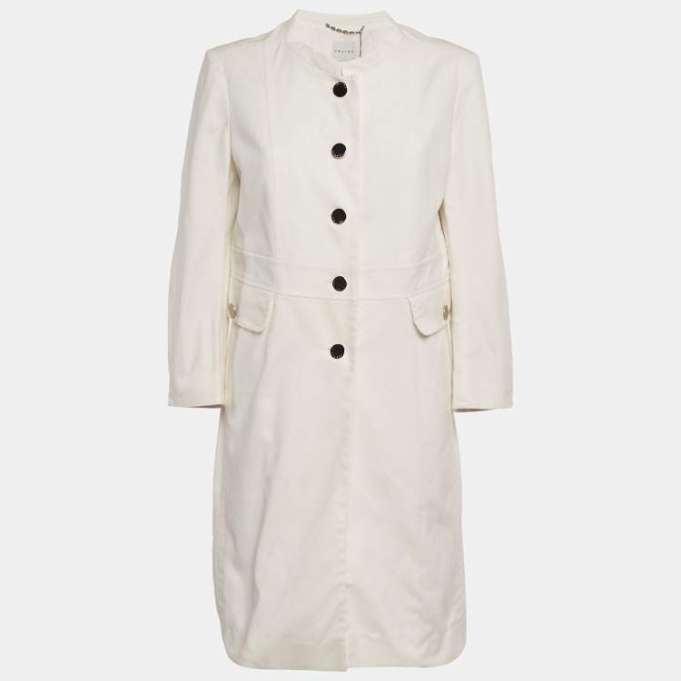 Pre Owned Celine White Cotton Button Front Coat L