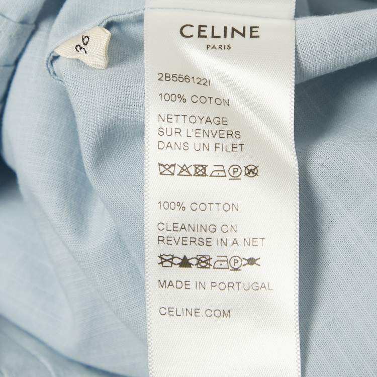 Pre Owned Celine Blue Embroidered Collar Cotton Blouse S