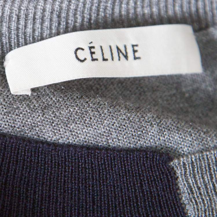 Pre Owned Celine Navy Blue and Grey Half and Half Sweater S