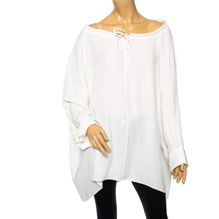 Pre Owned Celine Off White Crepe Off Shoulder Oversized Tunic S