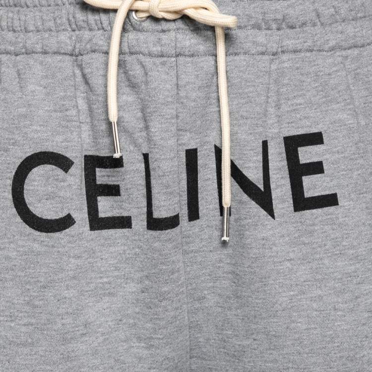 Pre Owned Celine Grey Cotton Logo Printed Sweatpants S