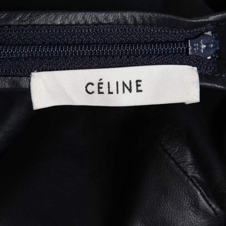 Pre Owned Celine Black Lambskin Leather Long Sleeve Peplum Top S