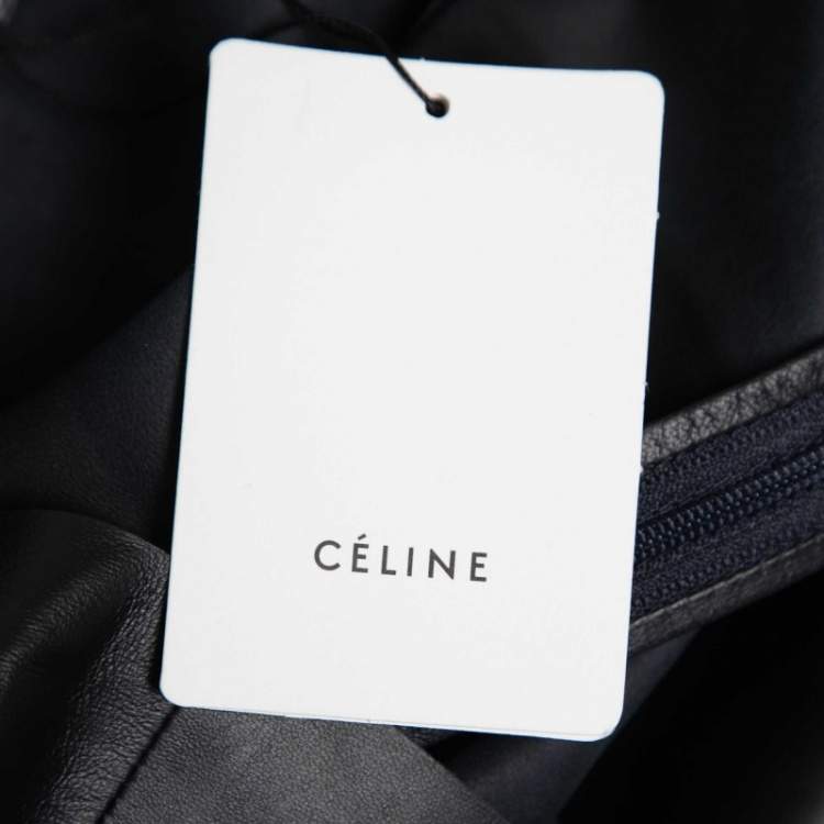 Pre Owned Celine Black Lambskin Leather Long Sleeve Peplum Top S