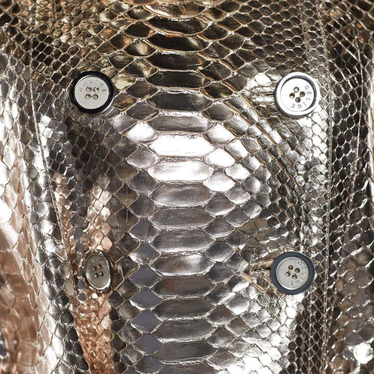 Pre Owned Celine Metallic Rose Gold Python Belted Knee Length Coat L