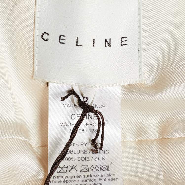Pre Owned Celine Metallic Rose Gold Python Belted Knee Length Coat L