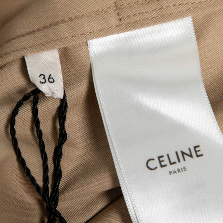 Pre Owned Celine Beige Gabardine Belted Midi Dress S