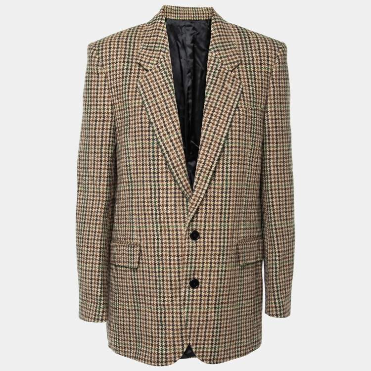Pre Owned Celine Brown Houndstooth Patterned Wool Blazer M