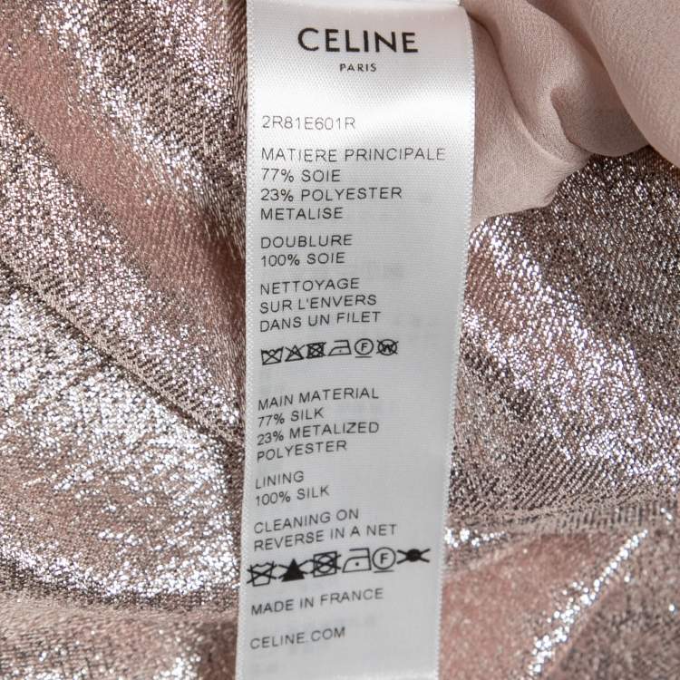 Pre Owned Celine Light Pink Lame One-Shoulder Draped Midi Dress S