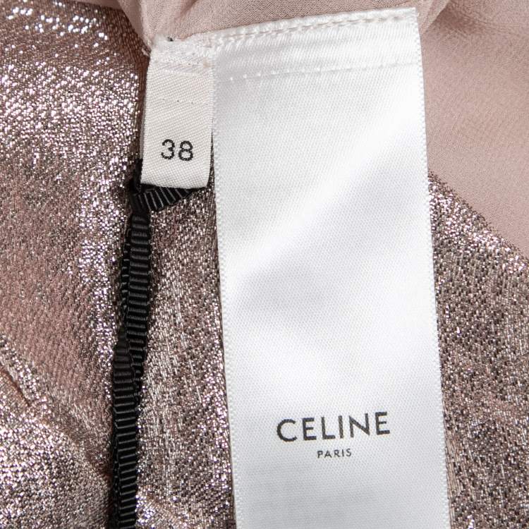 Pre Owned Celine Light Pink Lame One-Shoulder Draped Midi Dress S