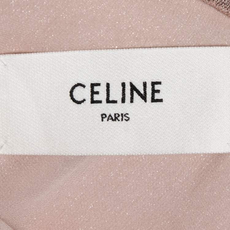 Pre Owned Celine Light Pink Lame One-Shoulder Draped Midi Dress S
