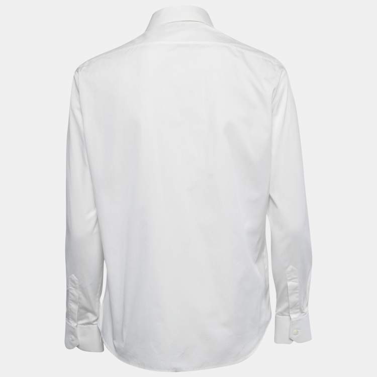 Pre Owned Celine White Cotton Button Front Full Sleeve Shirt M