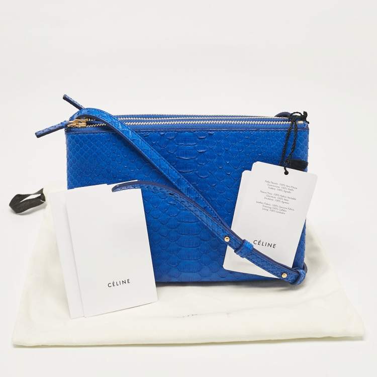 مملوكة مسبقًا Celine Blue Python and Leather Small Trio Zip Crossbody Bag