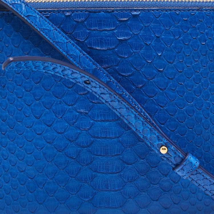مملوكة مسبقًا Celine Blue Python and Leather Small Trio Zip Crossbody Bag