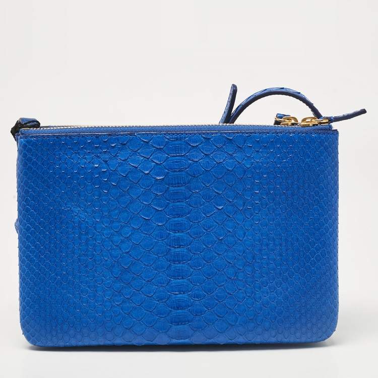 مملوكة مسبقًا Celine Blue Python and Leather Small Trio Zip Crossbody Bag