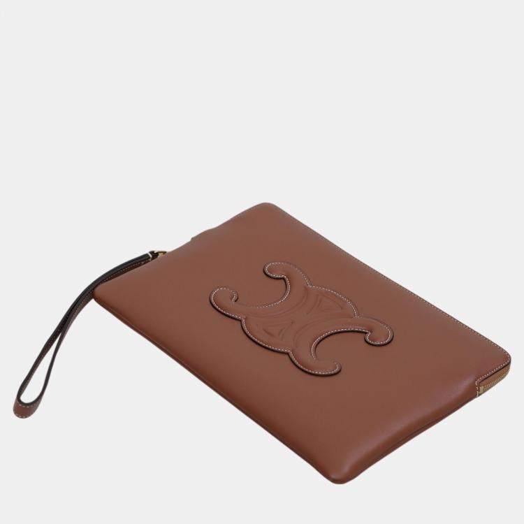 Pre Owned Celine Brown Leather Triomphe Clutch Bag