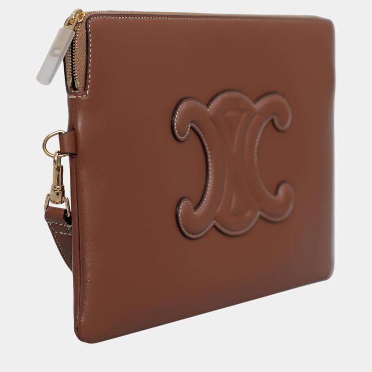 Pre Owned Celine Brown Leather Triomphe Clutch Bag