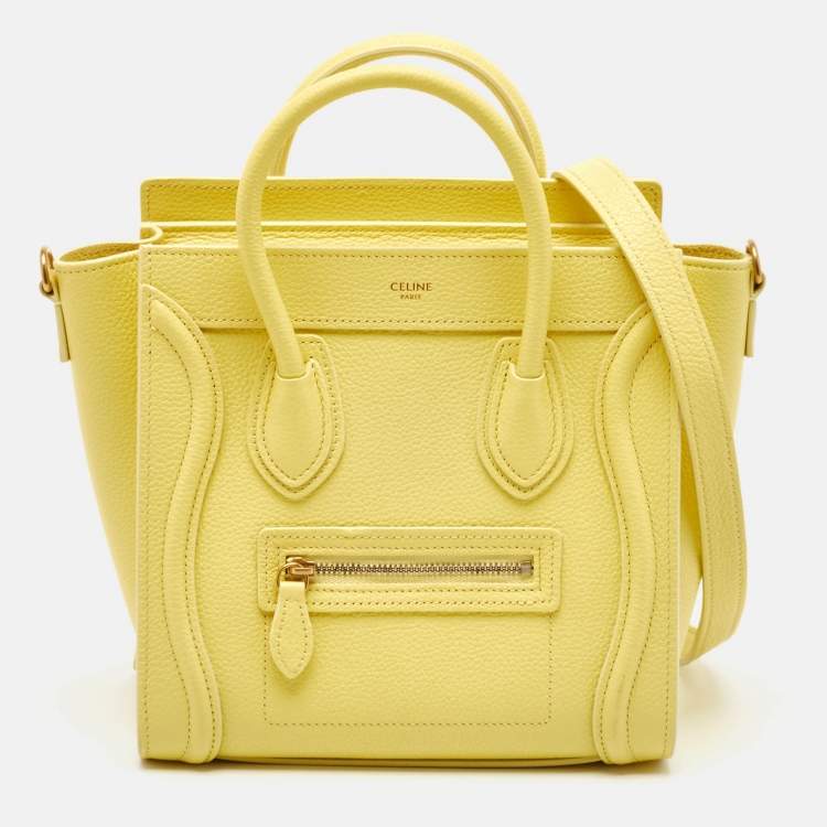 Pre Owned Celine Yellow Leather Nano Luggage Tote