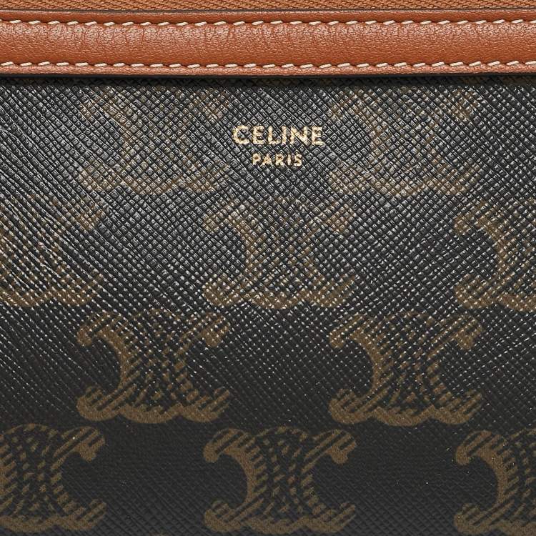 Pre Owned Celine Tan Triomphe Coated Canvas Mini Cosmetic Pouch