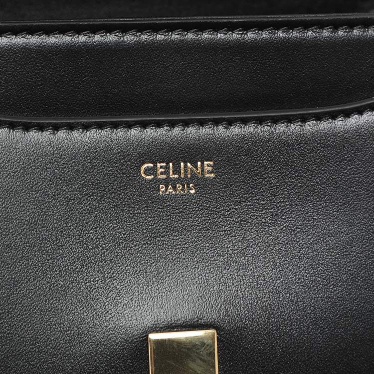 Pre Owned Celine Black Satinated Leather Mini 16 Top Handle Bag