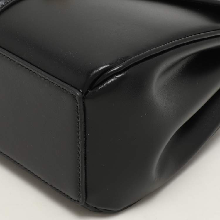 Pre Owned Celine Black Satinated Leather Mini 16 Top Handle Bag
