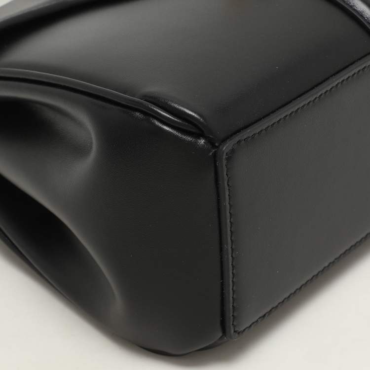 Pre Owned Celine Black Satinated Leather Mini 16 Top Handle Bag