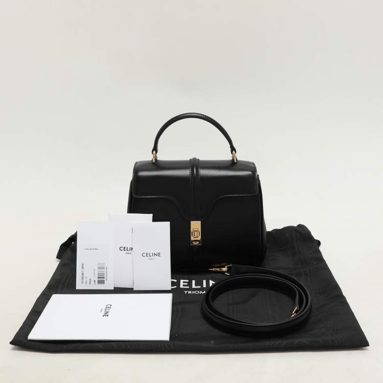 Pre Owned Celine Black Satinated Leather Mini 16 Top Handle Bag