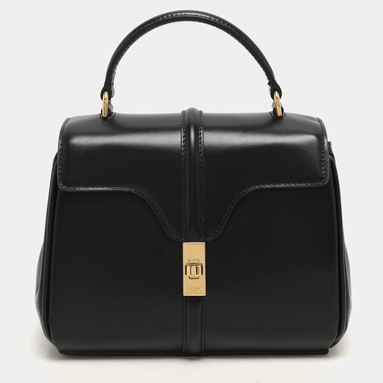 Pre Owned Celine Black Satinated Leather Mini 16 Top Handle Bag
