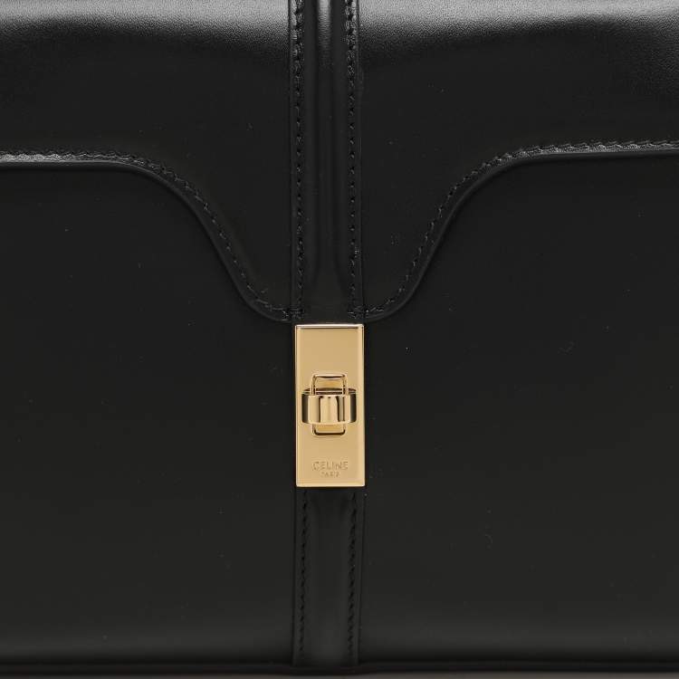 Pre Owned Celine Black Satinated Leather Mini 16 Top Handle Bag