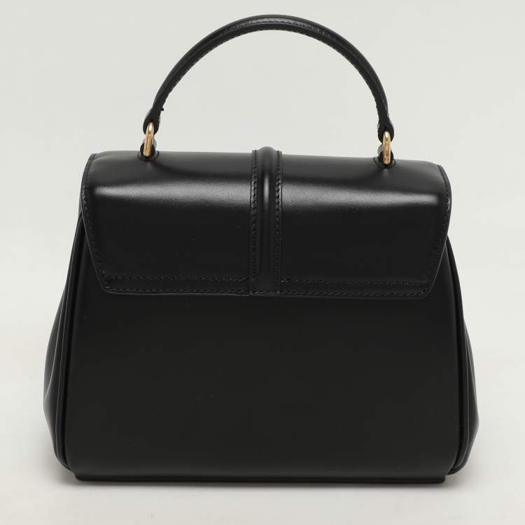 Pre Owned Celine Black Satinated Leather Mini 16 Top Handle Bag