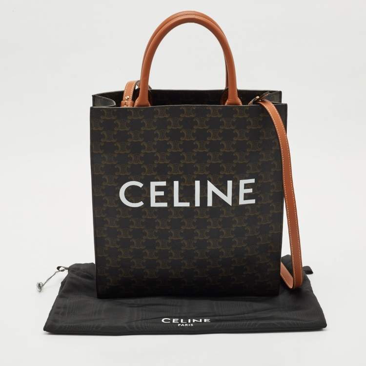 Pre Owned Celine Brown Triomphe Canvas and Leather Small Vertical Cabas Tote 