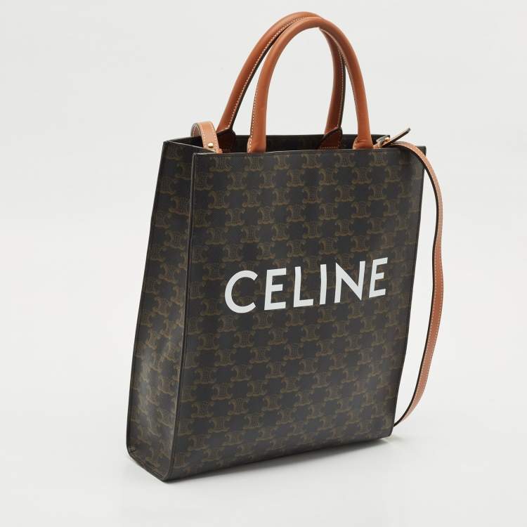 Pre Owned Celine Brown Triomphe Canvas and Leather Small Vertical Cabas Tote 