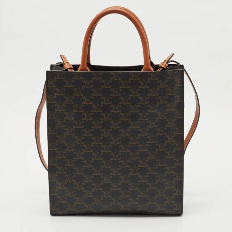 Pre Owned Celine Brown Triomphe Canvas and Leather Small Vertical Cabas Tote 