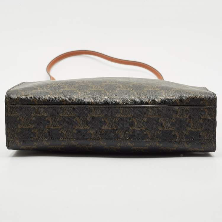 Pre Owned Celine Brown Triomphe Canvas and Leather Small Vertical Cabas Tote 