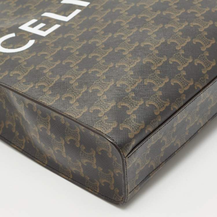 Pre Owned Celine Brown Triomphe Canvas and Leather Small Vertical Cabas Tote 