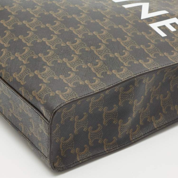 Pre Owned Celine Brown Triomphe Canvas and Leather Small Vertical Cabas Tote 