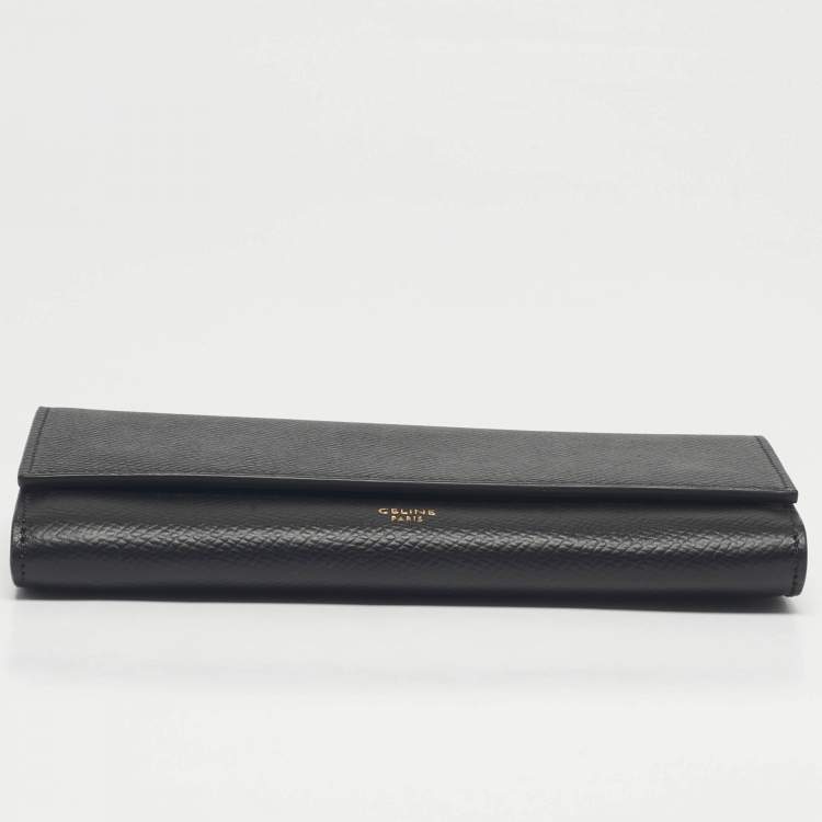 Pre Owned Celine Black Leather Large Flap Continental Wallet