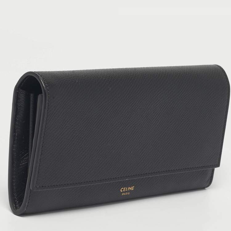 Pre Owned Celine Black Leather Large Flap Continental Wallet