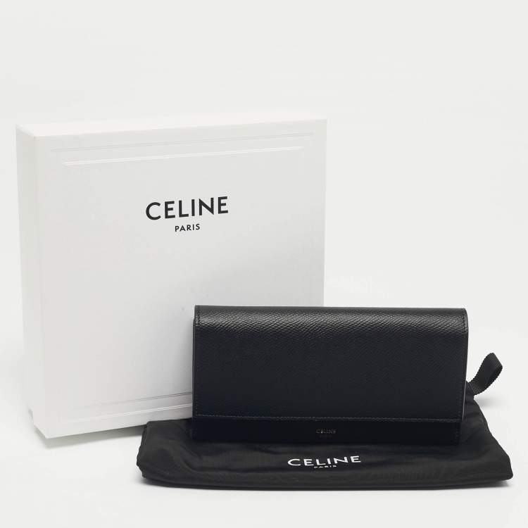 Pre Owned Celine Black Leather Large Flap Continental Wallet