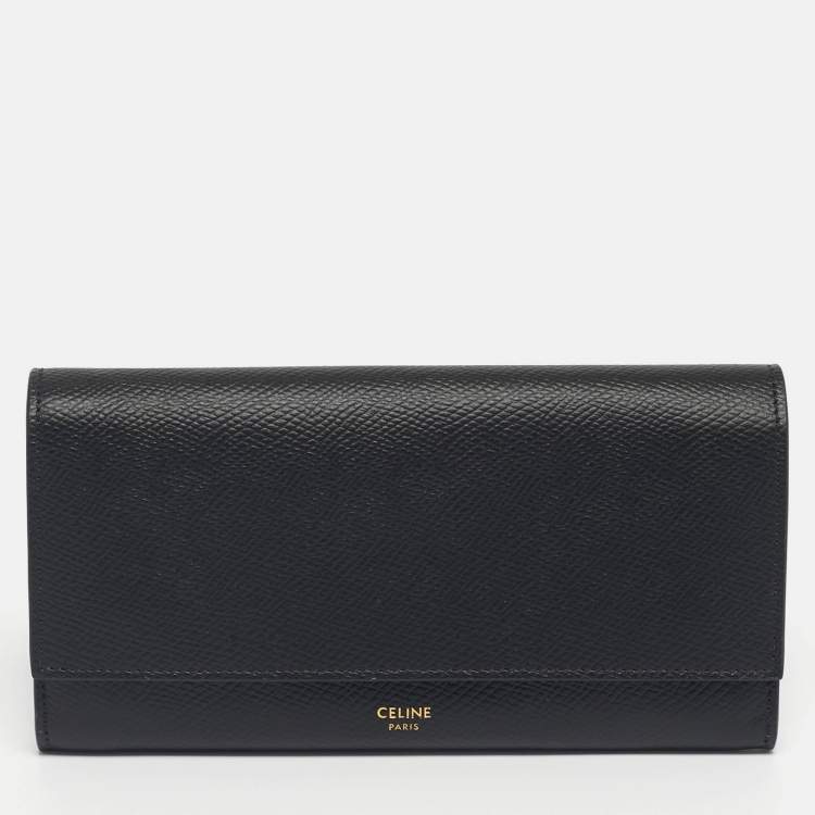 Pre Owned Celine Black Leather Large Flap Continental Wallet