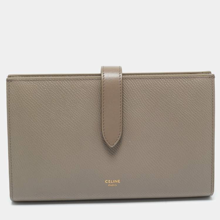 Pre Owned Celine Grey Leather Large Strap Bifold Wallet