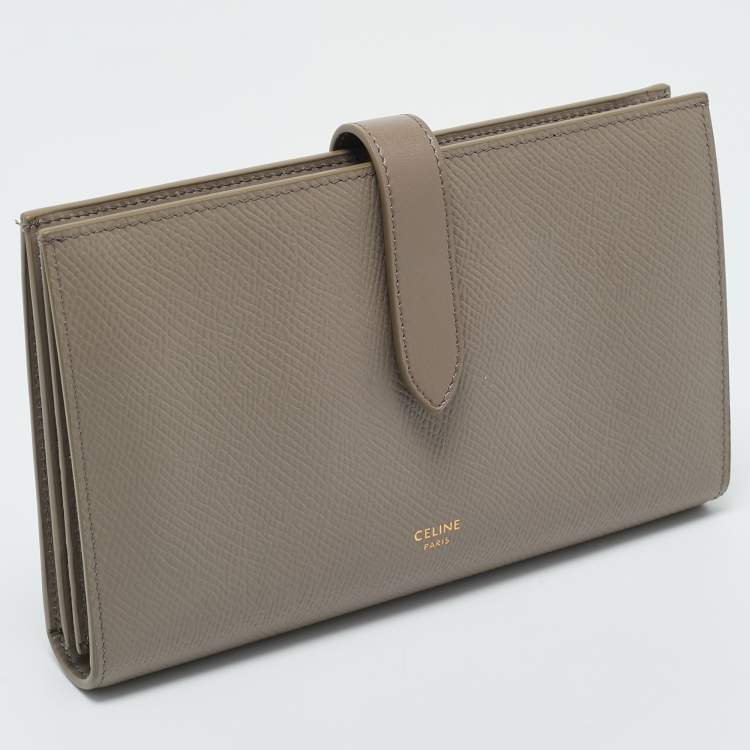 Pre Owned Celine Grey Leather Large Strap Bifold Wallet