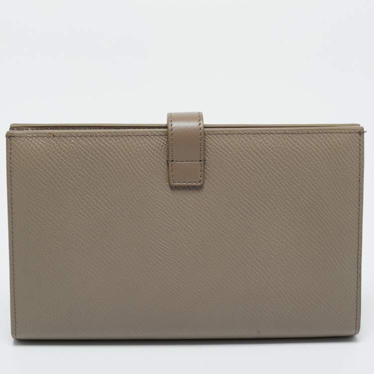 Pre Owned Celine Grey Leather Large Strap Bifold Wallet