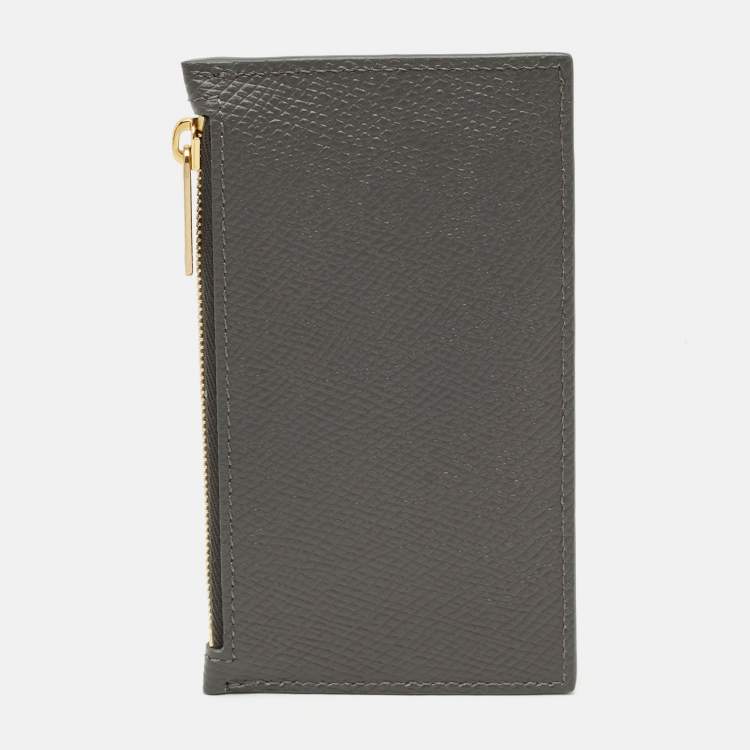 Pre Owned حافظة بطاقات سيلين جلد سحاب رمادية