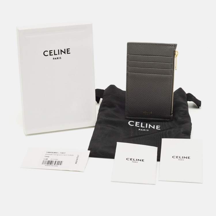 Pre Owned حافظة بطاقات سيلين جلد سحاب رمادية