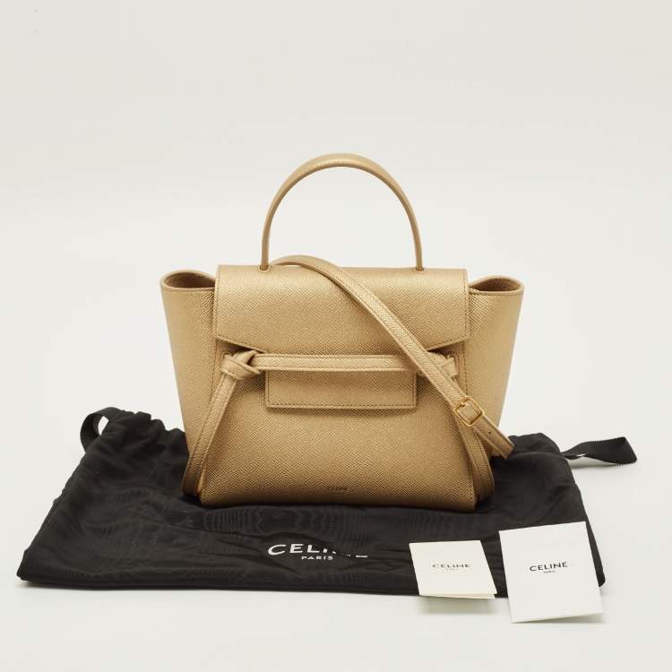 Pre Owned Celine Belt Nano Gold Leather Top Handle Bag