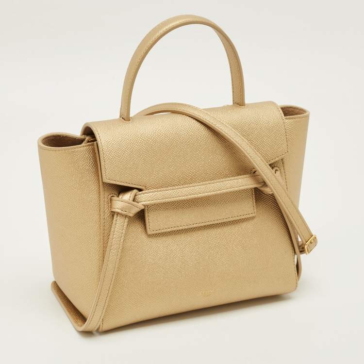 Pre Owned Celine Belt Nano Gold Leather Top Handle Bag