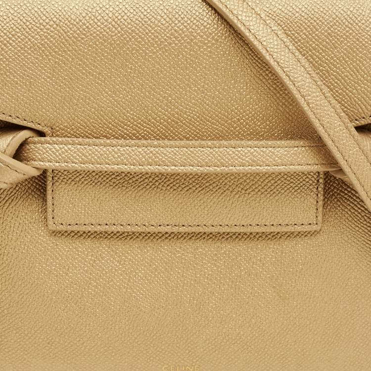 Pre Owned Celine Belt Nano Gold Leather Top Handle Bag