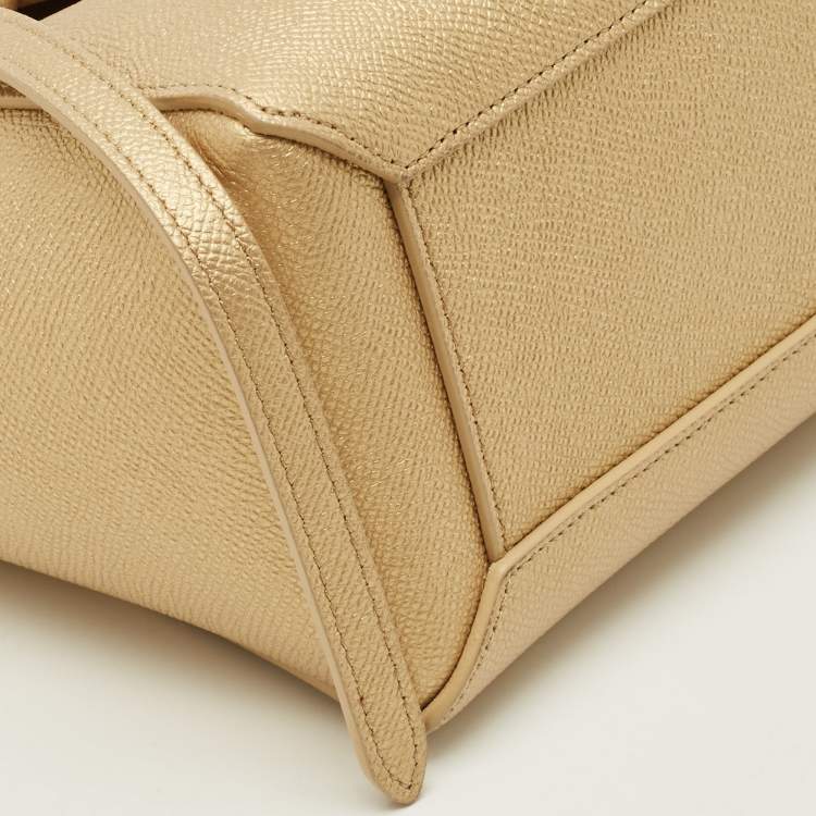 Pre Owned Celine Belt Nano Gold Leather Top Handle Bag